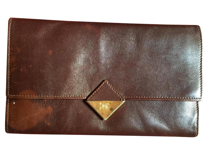 Céline vintage leather Celine wallets Dark brown  ref.142926