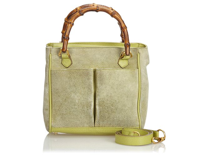 Gucci Green Bamboo Suede Satchel Leather  ref.142960