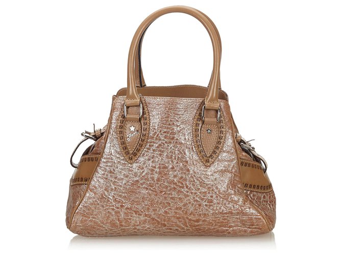 Fendi Brown Leather Etniko Handbag Silvery  ref.142978