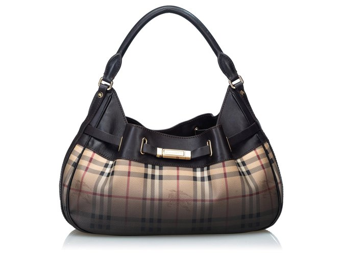 BURBERRY Check Canvas Hobo Bag Beige