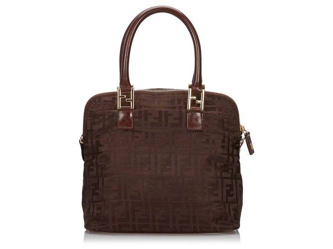 Fendi Brown Zucca Nylon Handbag Leather Cloth  ref.143008
