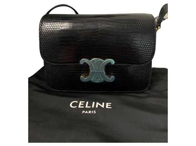Céline CELINE TEEN TRIOMPHE IN LIZARD LEATHER BLACK NEW Exotic leather  ref.143011