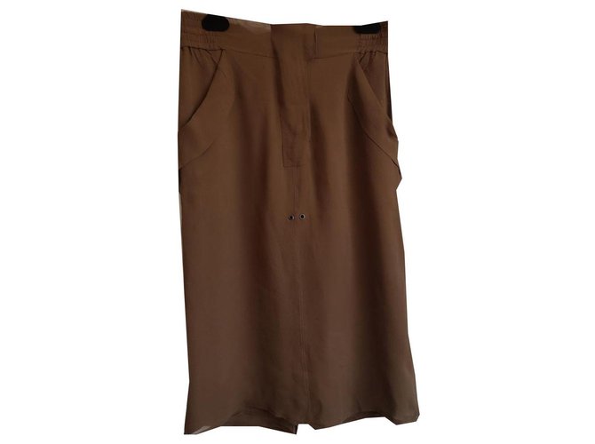 Yves Saint Laurent Skirt in silk Brown  ref.143042