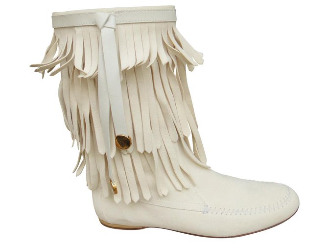 Gucci botas tipo minnetonka tamanho 37 Branco Camurça  ref.143173
