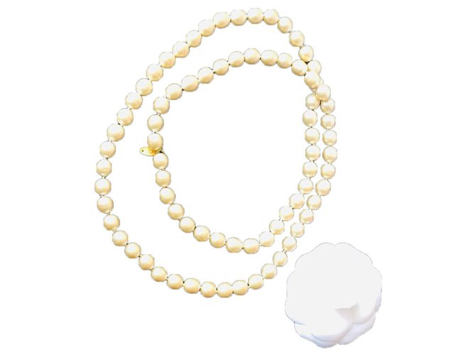 Chanel long necklace White Pearl  ref.143262