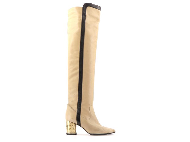 Chanel boots Beige Leather  ref.143405