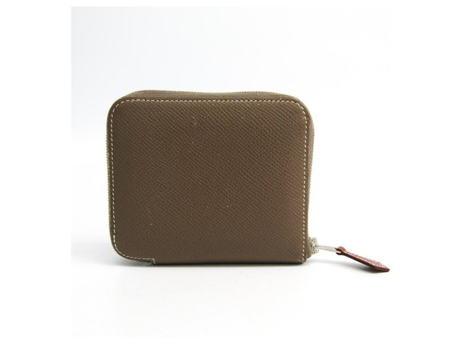 Hermès Hermes Brown Silk In Kompakte Brieftasche Braun Leder Seide Tuch  ref.143435