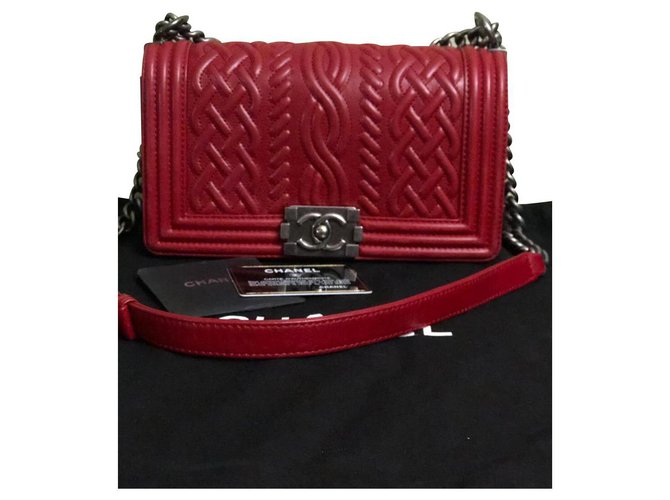 Chanel Boy Red Leather  ref.143424