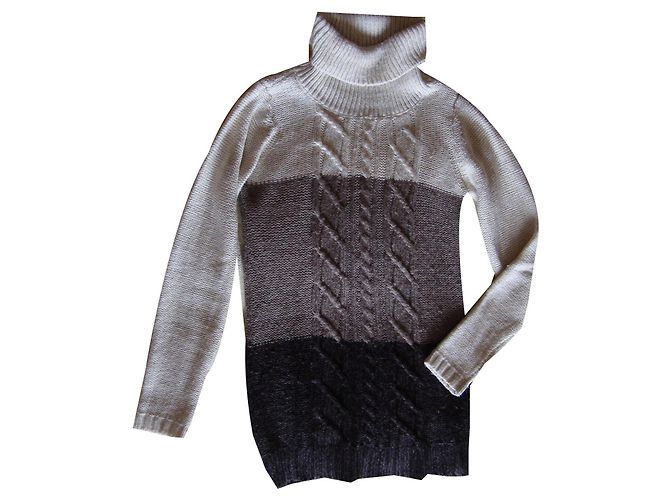 Autre Marque Maglione a collo alto in lana beige kaki e marrone Multicolore