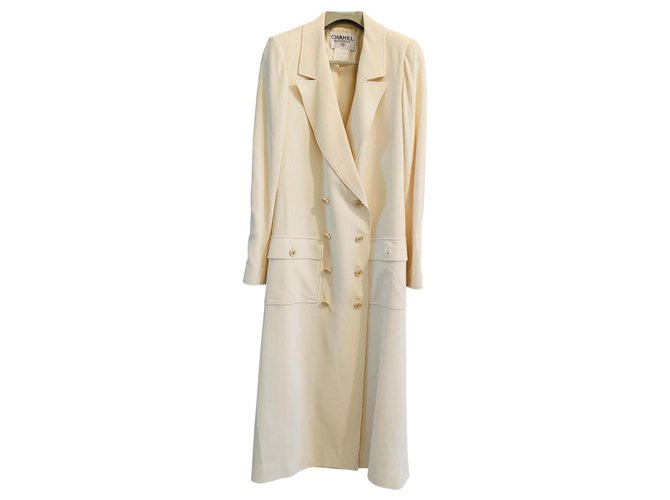 Chanel Coats, Outerwear Beige Silk  ref.143487