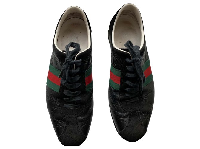 Gucci Zapatillas Negro Cuero  ref.143497