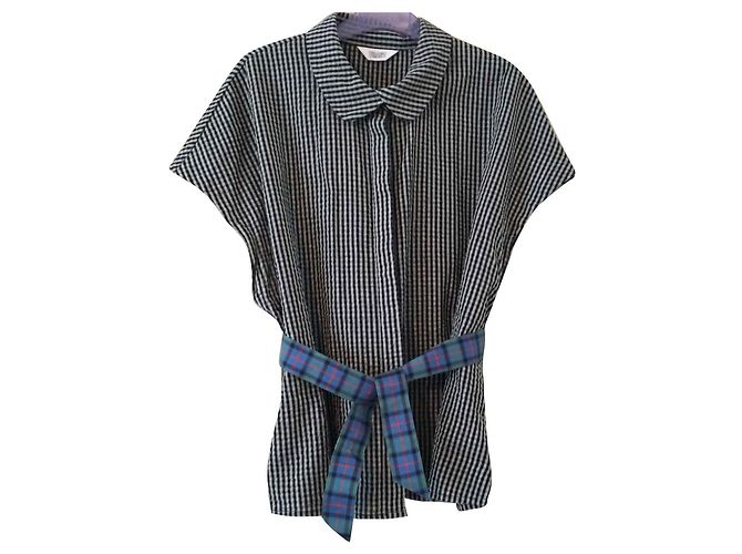 Blusa Toast de algodón gris con cuadros