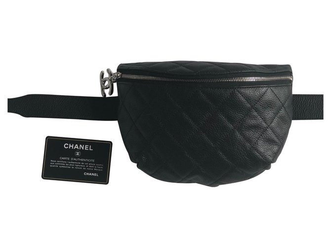Wallet On Chain Chanel Waist bag Black Leather  ref.143684