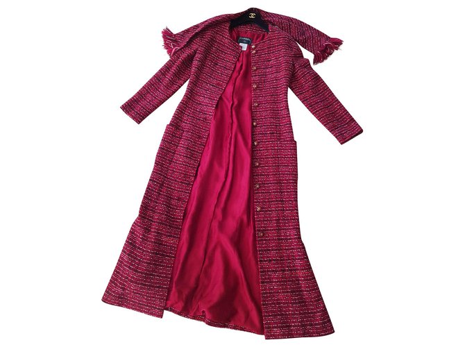 Chanel multicolor Raspberry coat with shawl Multiple colors Tweed  ref.143714