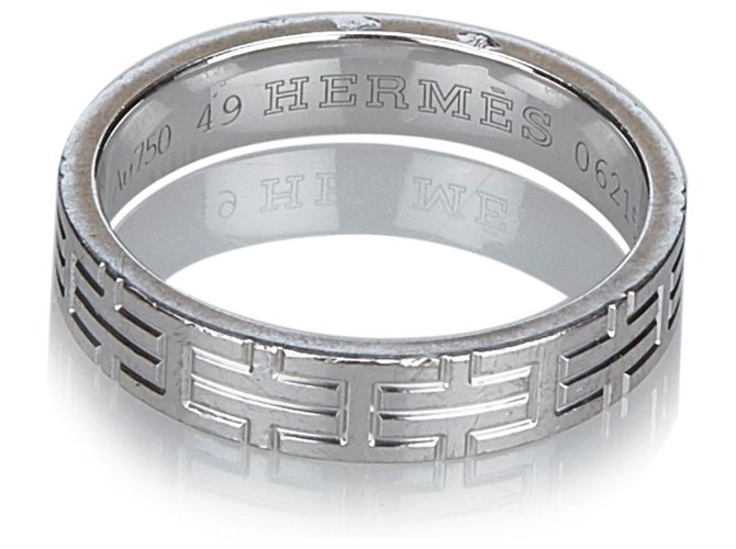 Hermès Hermes Silver White Gold Kilim Ring Silvery Metal  ref.143769
