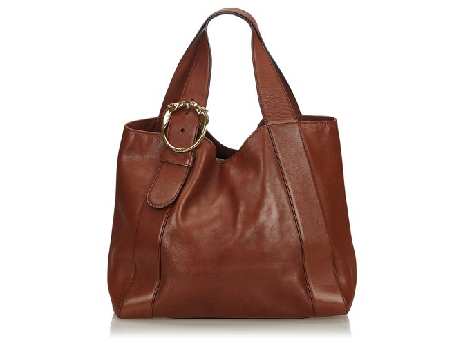 Gucci Brown Leather Ribot Horse-Head Tote Bag Dark brown  ref.143786