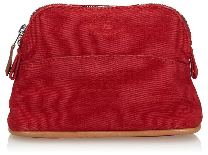 Hermès Hermes Red Bolide Trousse de Voyage Leather Cloth Cloth  ref.143808