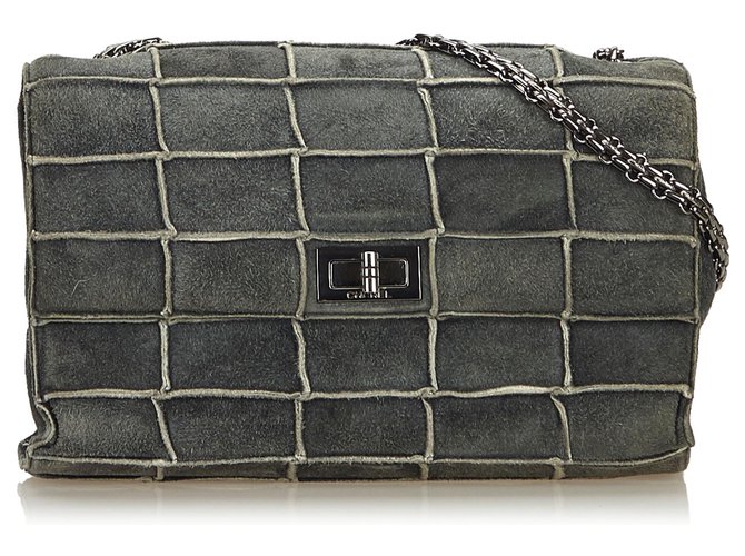 Chanel Gray Reissue 225 Patchwork Flap Bag Grey Suede Leather  ref.143837