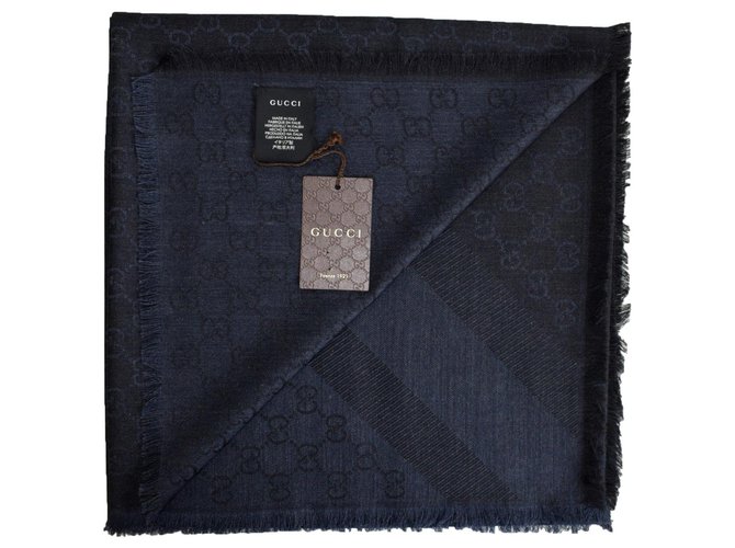 Gucci Monogram stole blue and black Silk Wool  ref.143878