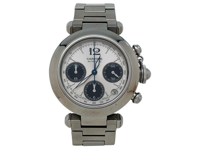 Montre Cartier "Pasha" chronographe en acier.  ref.143921