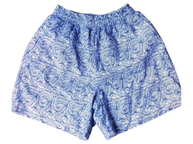 Simpatici pantaloncini MAJE a vita alta Bianco Blu Blu chiaro Cotone  ref.143929
