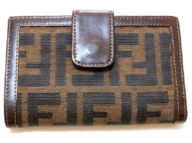 FENDI wallet Zucca fabric and leather Brown Cloth  ref.143941