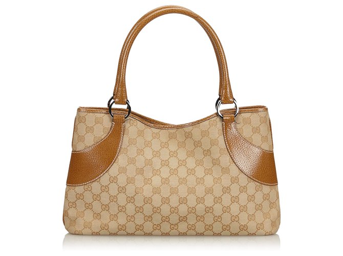 Gucci Brown GG Canvas Tote Bag Beige Leather Cloth Cloth  ref.143979
