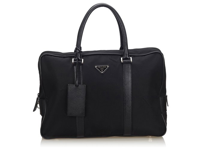 Prada Black Nylon Business Bag Leather Cloth  ref.143999