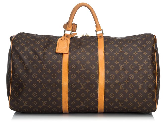Louis Vuitton Brown Monogram Keepall 60 Leather Cloth  ref.144009