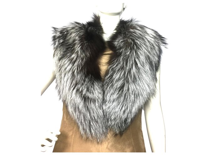Gucci silver fox fur large collar Grey  ref.144021