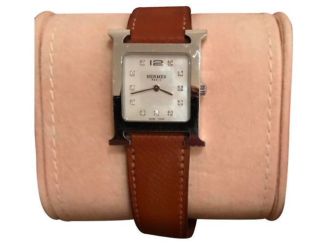 Hermès H-1.510-Format Mittelzifferblatt Brillant auf Perlmutt Silber
