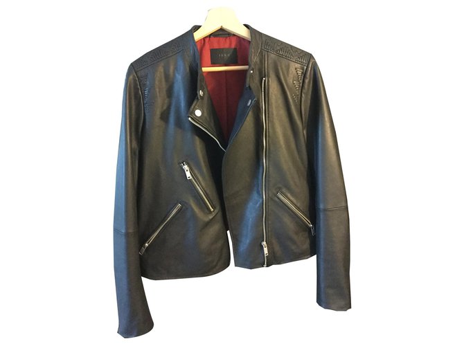 Ikks Black leather jacket size L  ref.144102