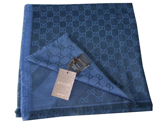 GUCCI SCARF BLUE NEW Silk Wool  ref.144109
