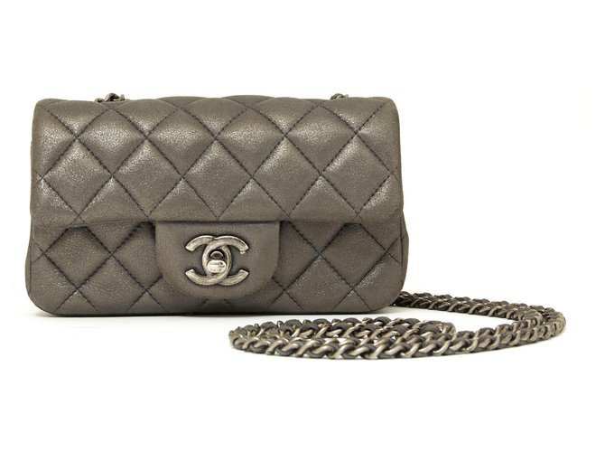 Chanel MINI CLÁSSICO TIMELESS CLÁSSICO Cinza antracite Couro  ref.144200