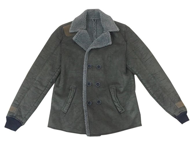 Autre Marque leather jacket Olive green Polyester  ref.144217