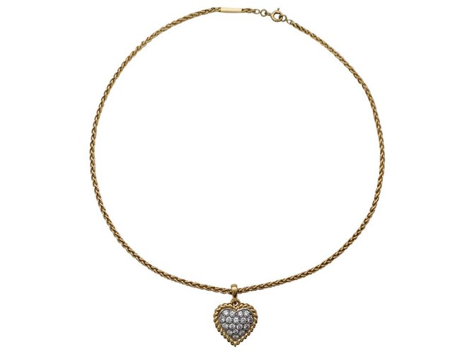 Autre Marque Pendant and chain Van Cleef & Arpels "Coeur" in yellow gold, platinum and diamonds.  ref.144243