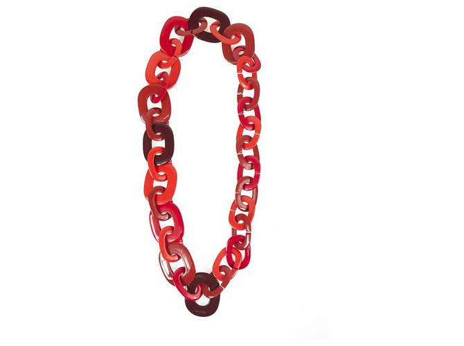 Hermès rare Shades of Red Kali Buffalo Horn Necklace  excellent condition  ref.144402