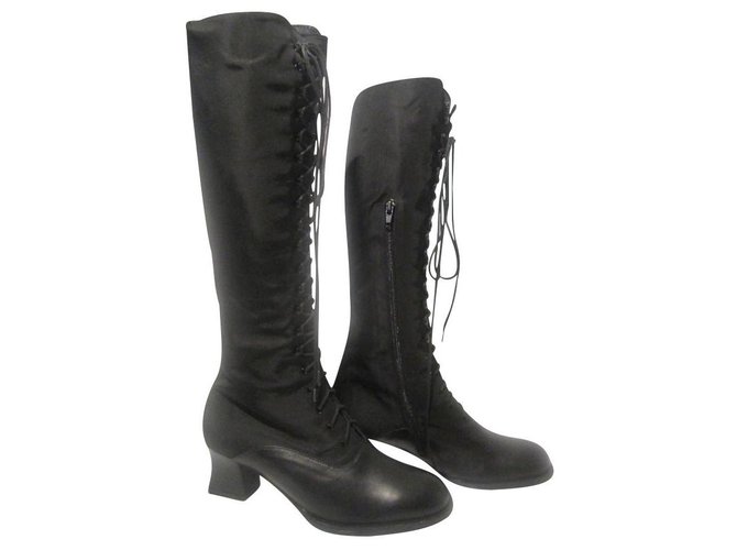 high heel Boots Leather,Satin Black 