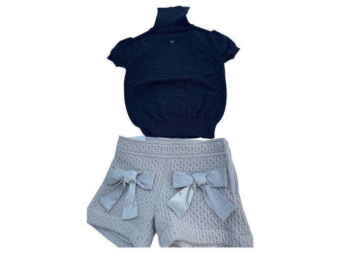 Autre Marque Turtleneck Short Sleeve Shorts Set Black Beige Cotton Wool  ref.144410