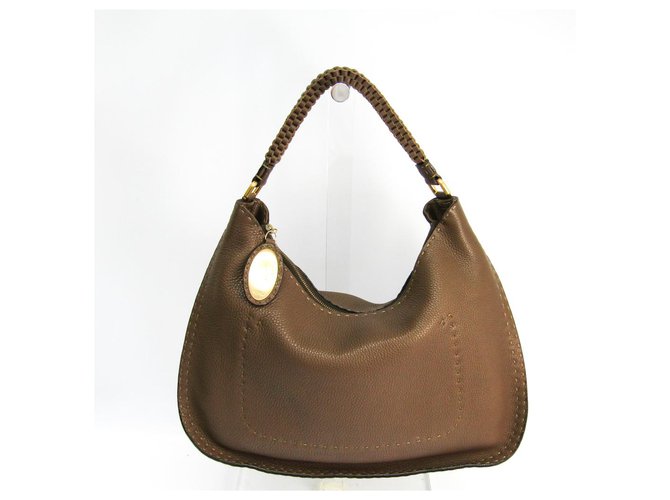 Fendi Fendi Brown Selleria Leather Shoulder Bag Handbags Leather