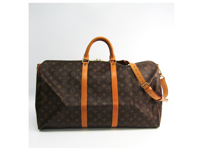 Louis Vuitton Brown Monogram Keepall Bandouliere 55 Leather Cloth  ref.144455