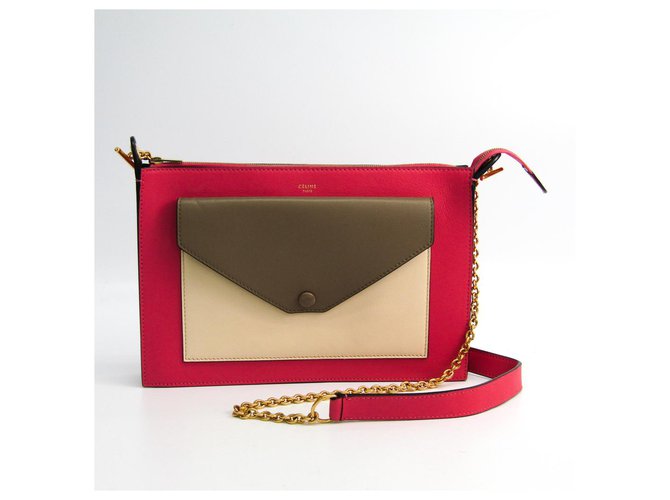 Céline Celine Pink Leather Chain Shoulder Bag Brown  ref.144459