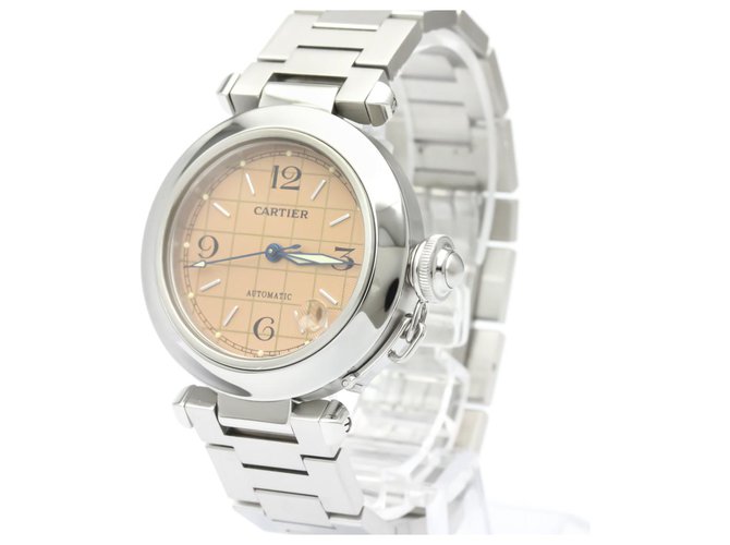 Cartier Silver Stainless Steel Pasha C Automatic W31024M7 Brown Silvery Metal  ref.144473