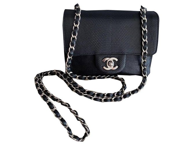 Chanel Mini lizard Black Leather  ref.144484