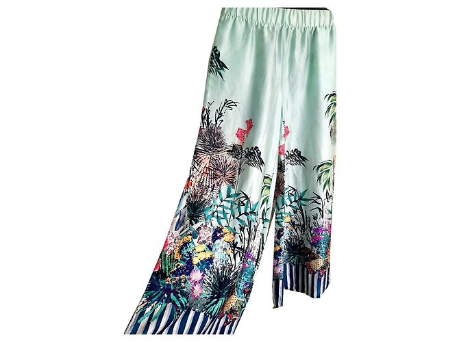 Autre Marque Turquoise Seidenhose mit weitem Bein Türkis