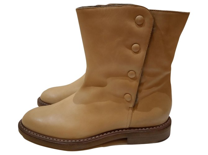 Chloé Ankle Boots Beige Leather Wool  ref.144542