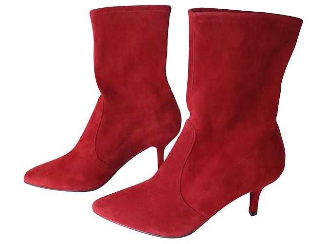 Botas sock boots Stuart Weitzman em couro vermelho salto 7cm