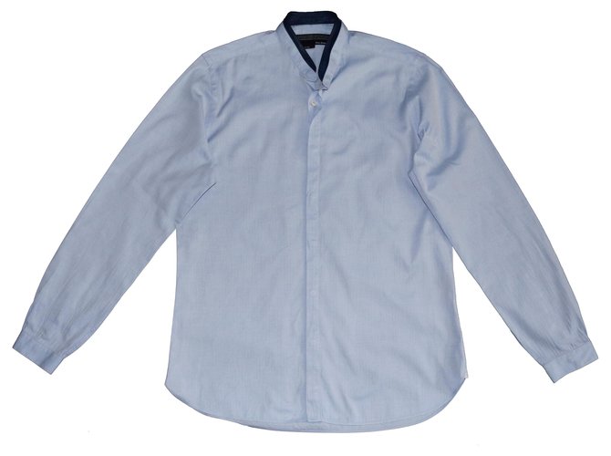 The Kooples Camicie Blu Cotone Agnello Pelle  ref.144699