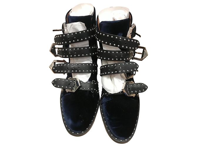 Givenchy Straps Ankle Boots Dark Blue Velvet