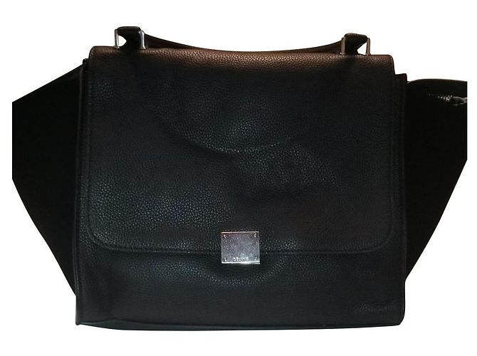 Bolsa de mão Céline Trapèze em couro preto